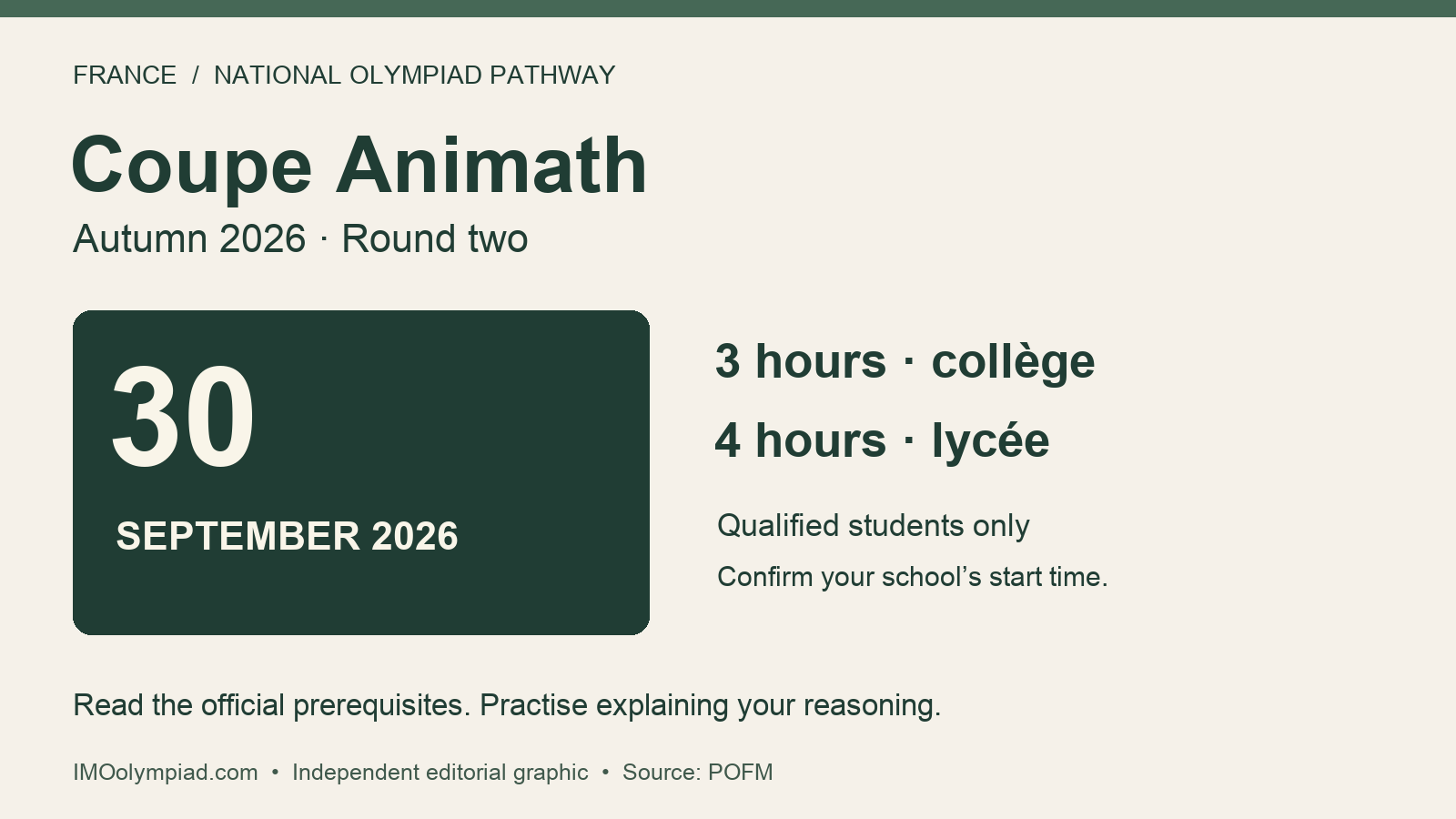 Editorial card for France’s Coupe Animath second round on 30 September 2026.