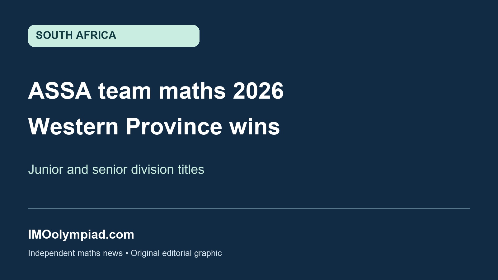 ASSA team maths 2026: Western Province wins the junior and senior titles